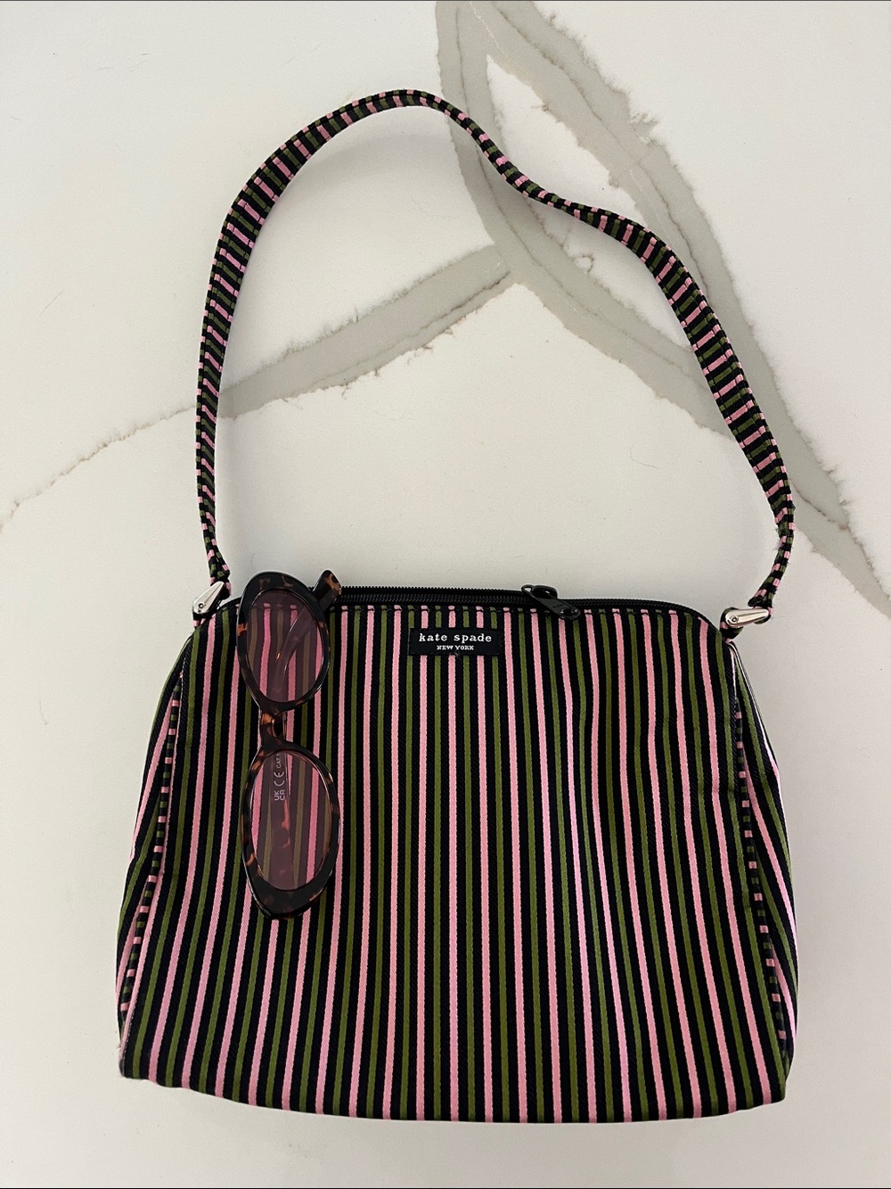 kate spade Black, Green and Pink Striped Shoulder Bag vintage y2k